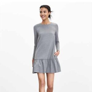 ♡ Banana Republic Marled Gray Drop Waist Ponte Ruffled Dress Size 10